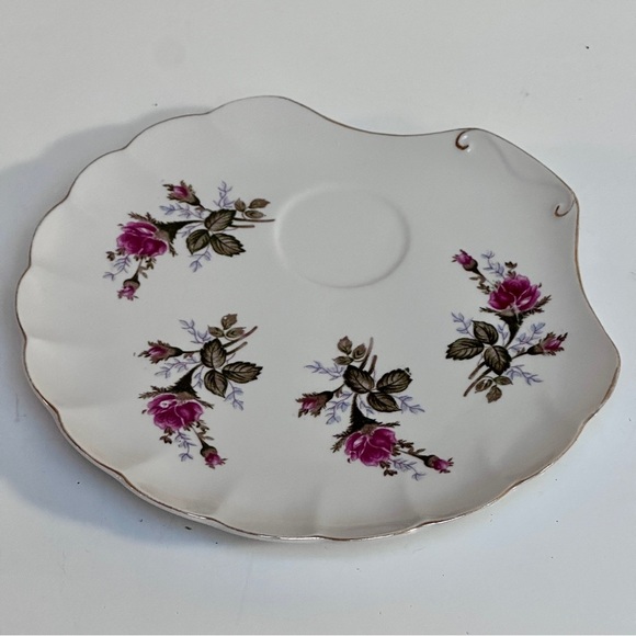 Other - Seashell Shape Bone China Snack Plate Moss Rose Unmarked